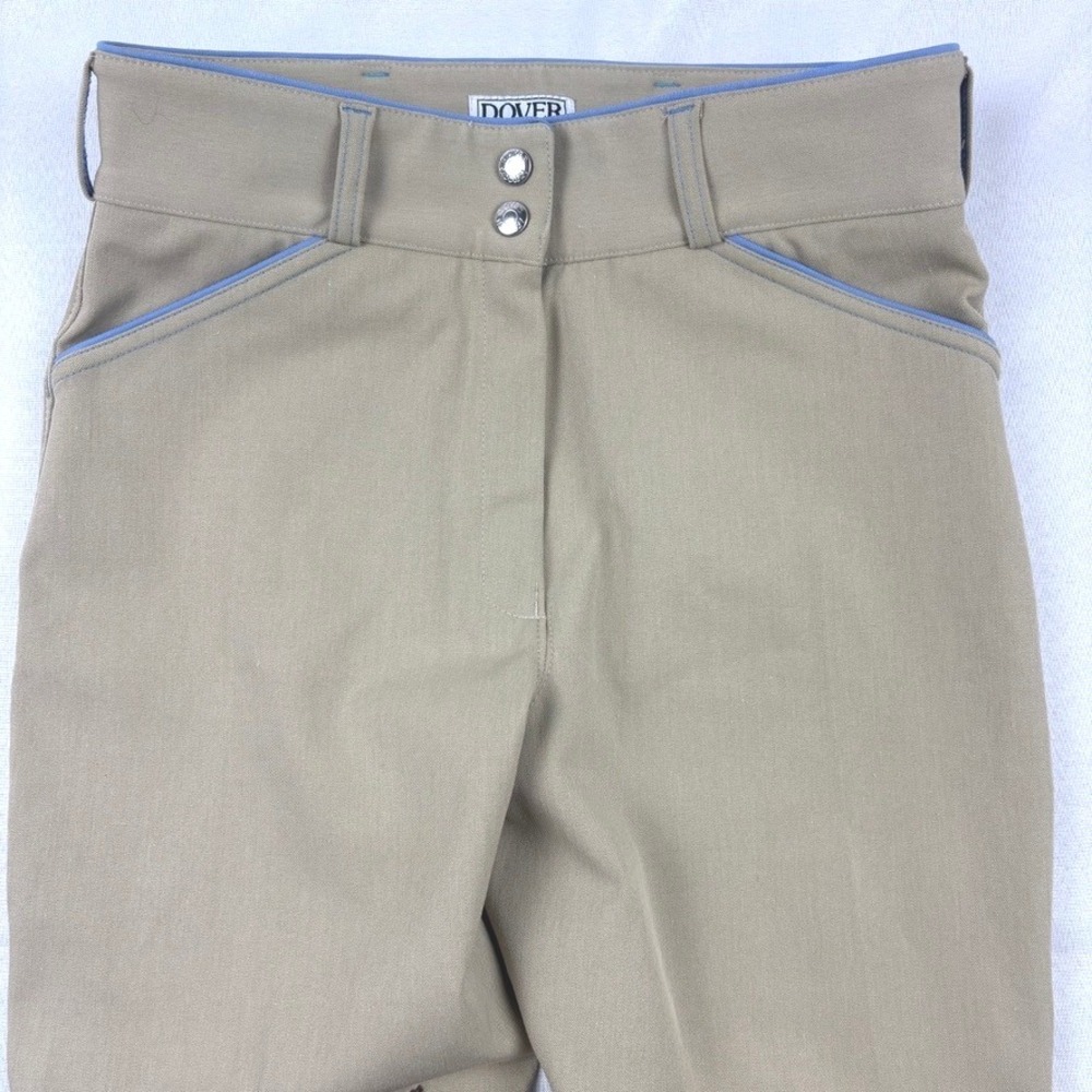 Dover Saddlery Riding Breeches Wellesley Tan Cornflower Knee Patch Size 16 - Picture 4 of 14